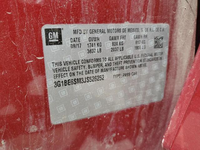 3G1BE6SM3JS526252 - 2018 CHEVROLET CRUZE LT 红色 照片 13