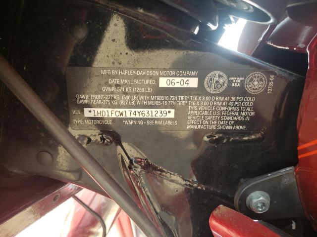 1HD1FCW174Y631239 - 2004 HARLEY-DAVIDSON FLHTCUI RED photo 9