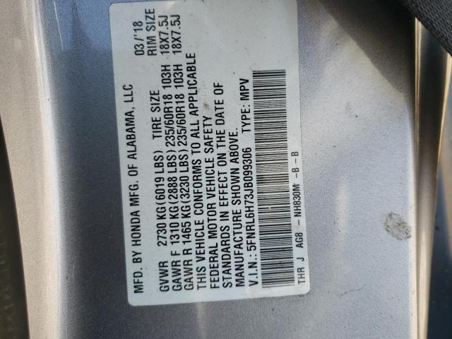 5FNRL6H73JB099306 - 2018 HONDA ODYSSEY EXL SILVER photo 13