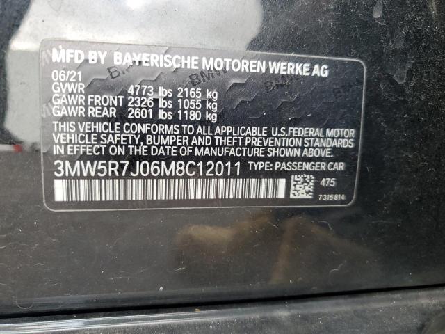 3MW5R7J06M8C12011 - 2021 BMW 330XI BLACK photo 12