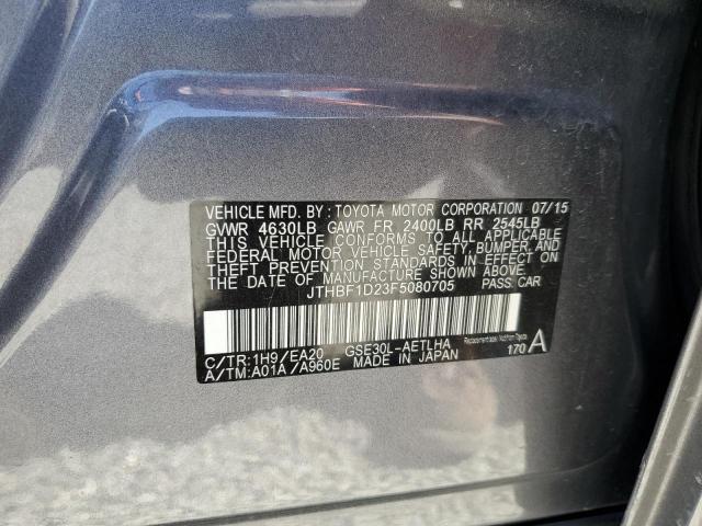 JTHBF1D23F5080705 - 2015 LEXUS IS 250 GRAY photo 12