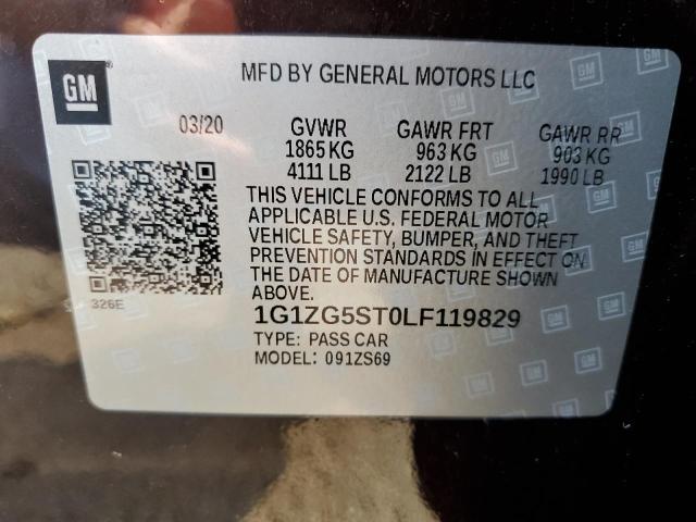 1G1ZG5ST0LF119829 - 2020 CHEVROLET MALIBU RS 栗色 照片 12