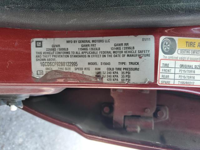 1GCDSCF92B8122995 - 2011 CHEVROLET COLORADO LT BURGUNDY photo 12