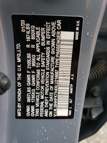 SHHFK7H4XLU216687 - 2020 HONDA CIVIC SPORT 蓝色 照片 12