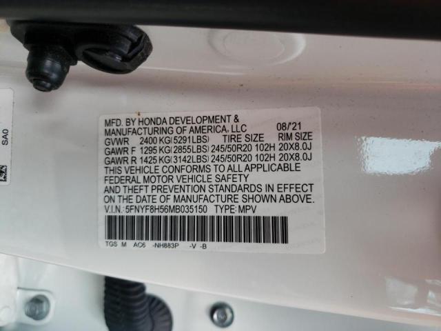5FNYF8H56MB035150 - 2021 HONDA PASSPORT EXL WHITE photo 13