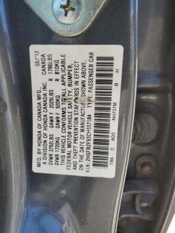 2HGFB2F93CH557184 - 2012 HONDA CIVIC EXL 石墨色 照片 12