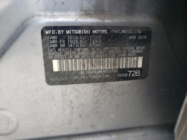 ML32A5HJ8KH011755 - 2019 MITSUBISHI MIRAGE LE SILVER photo 12