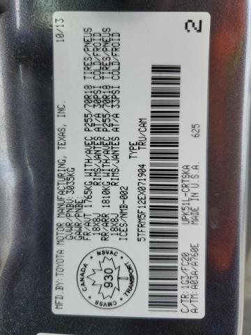 5TFRM5F12EX071904 - 2014 TOYOTA TUNDRA DOUBLE CAB SR/SR5 GRAY photo 12