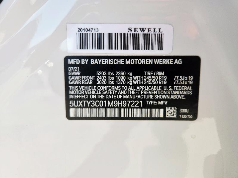 5UXTY3C01M9H97221 - 2021 BMW X3 SDRIVE30I WHITE photo 13