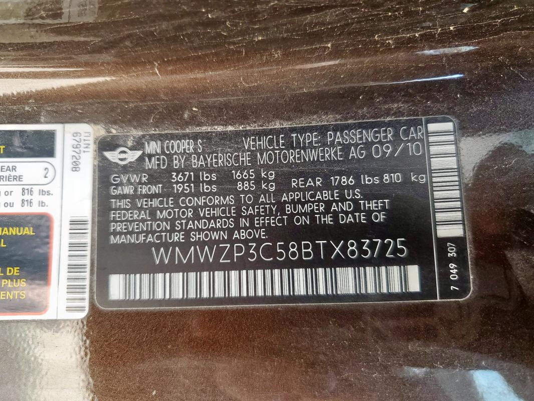 WMWZP3C58BTX83725 - 2011 MINI COOPER S 棕色 照片 12