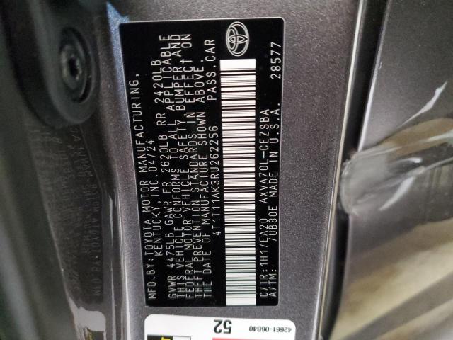 4T1T11AK3RU262256 - 2024 TOYOTA CAMRY SE NIGHT SHADE GRAY photo 12