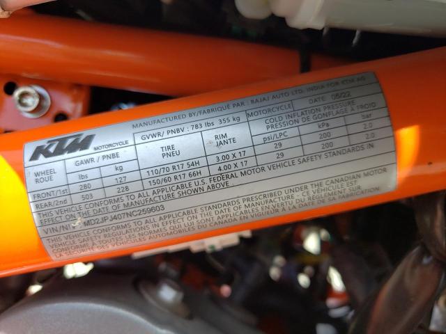 MD2JPJ407NC259603 - 2022 KTM 390 DUKE TWO TONE photo 10