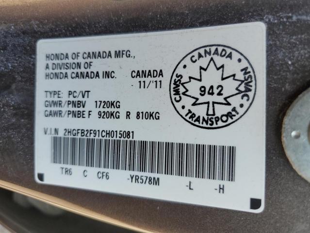 2HGFB2F91CH015081 - 2012 HONDA CIVIC EXL SILVER photo 13