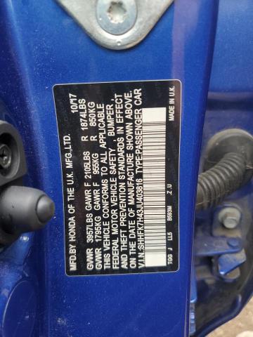 SHHFK7H43JU403816 - 2018 HONDA CIVIC SPORT ლურჯი ფოტო 12