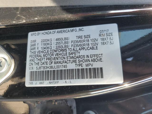 5J8TB3H38JL001745 - 2018 ACURA RDX BLACK photo 12