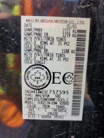 5N1AR18W15C757595 - 2005 NISSAN PATHFINDER LE BLACK photo 13