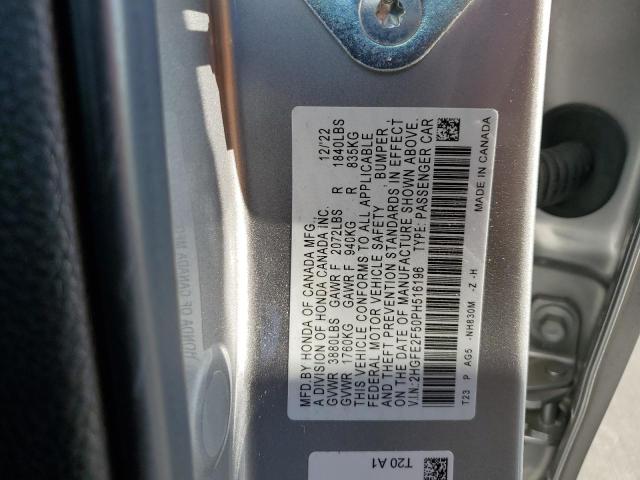 2HGFE2F50PH516196 - 2023 HONDA CIVIC SPORT ვერცხლისფერი ფოტო 13