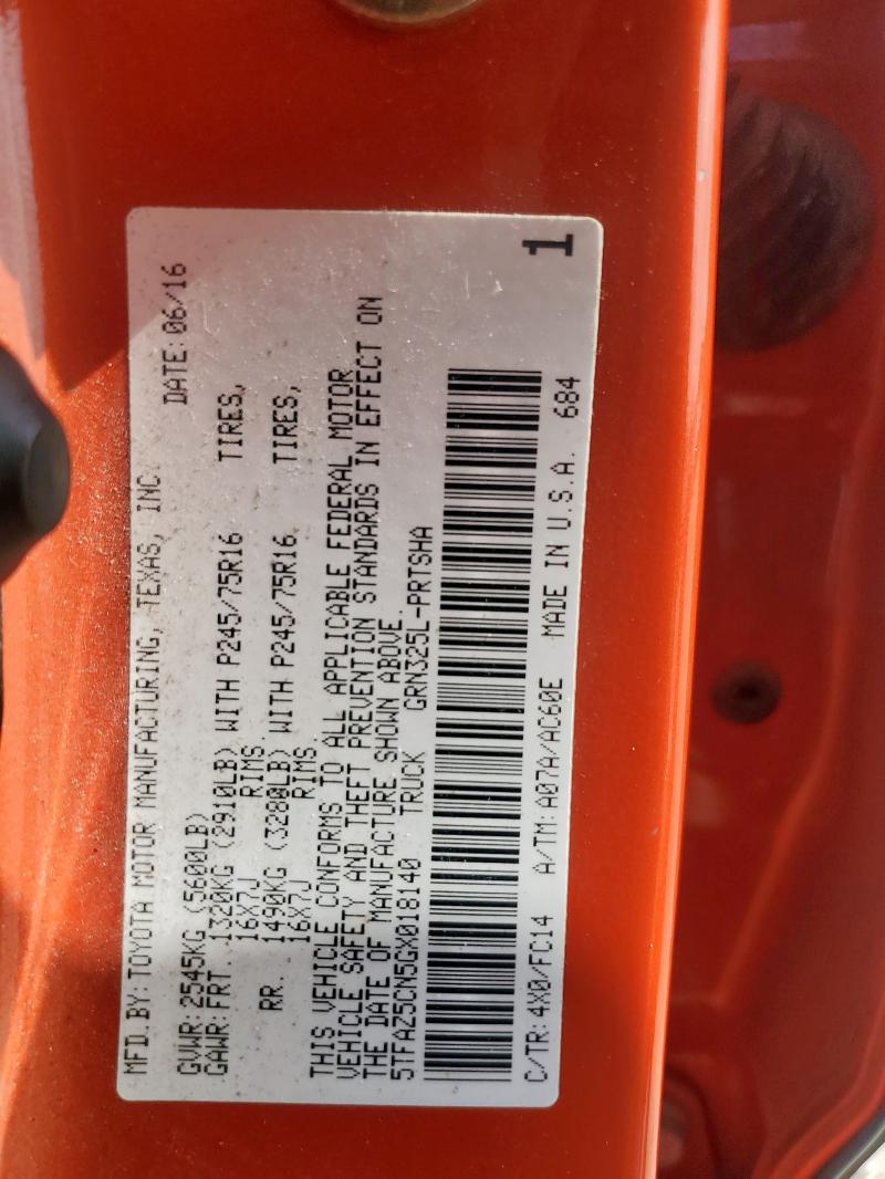 5TFAZ5CN5GX018140 - 2016 TOYOTA TACOMA DOUBLE CAB ORANGE photo 12