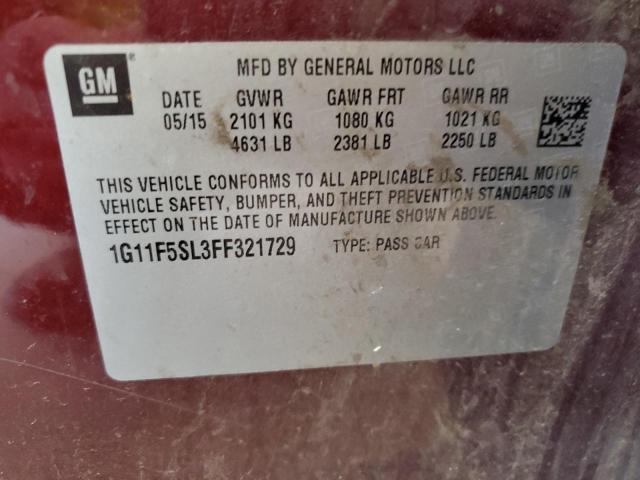 1G11F5SL3FF321729 - 2015 CHEVROLET MALIBU LTZ ბურგუნდია ფოტო 12