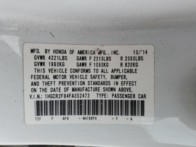 1HGCR2F84FA052473 - 2015 HONDA ACCORD EXL WHITE photo 12