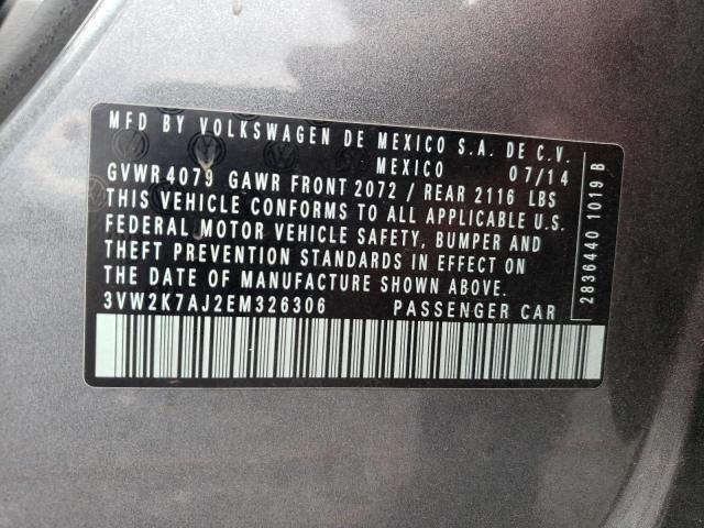 3VW2K7AJ2EM326306 - 2014 VOLKSWAGEN JETTA BASE رمادي صورة 13
