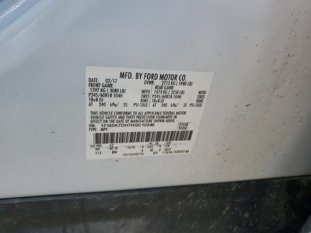 1FM5K7DH7HGC10246 - 2017 FORD EXPLORER XLT WHITE photo 13