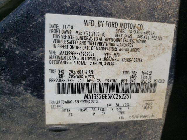 MAJ3S2GE5KC262351 - 2019 FORD ECOSPORT SE 灰色 照片 13