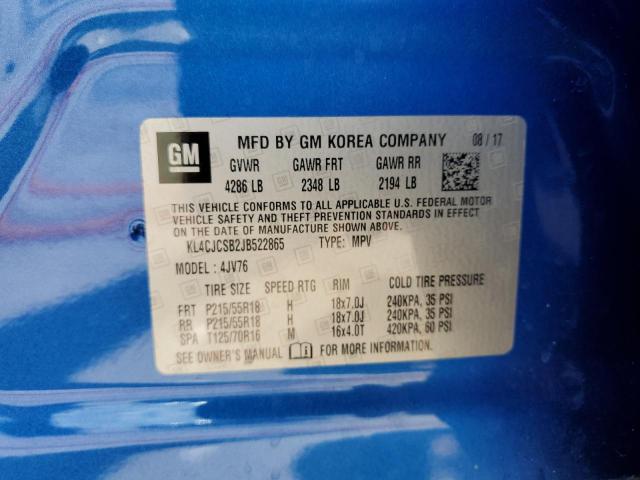 KL4CJCSB2JB522865 - 2018 BUICK ENCORE ESSENCE BLUE photo 13