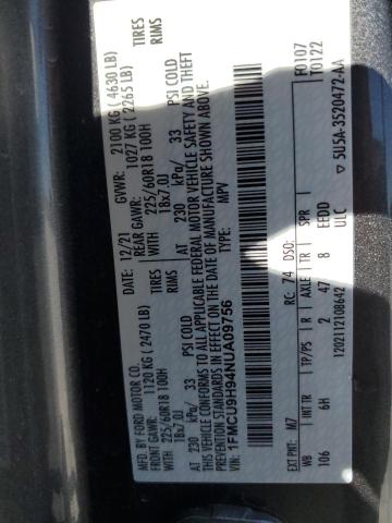 1FMCU9H94NUA09756 - 2022 FORD ESCAPE SEL SILVER photo 13