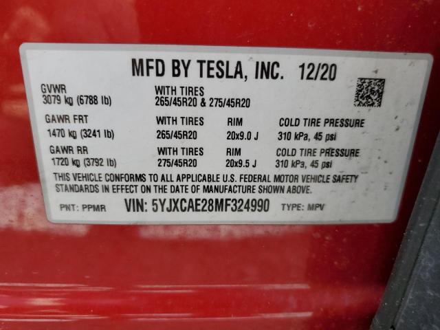 5YJXCAE28MF324990 - 2021 TESLA MODEL X RED photo 13