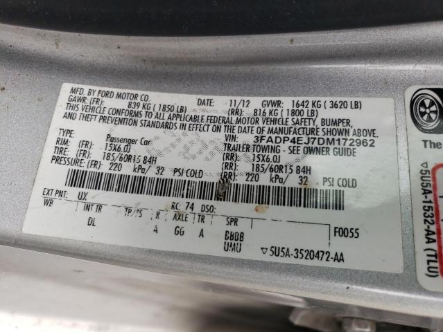 3FADP4EJ7DM172962 - 2013 FORD FIESTA SE 银色 照片 12