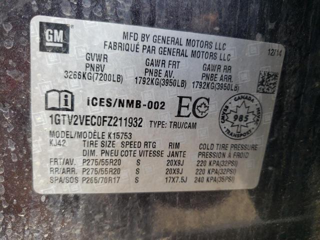 1GTV2VEC0FZ211932 - 2015 GMC SIERRA K1500 SLT CHARCOAL photo 12