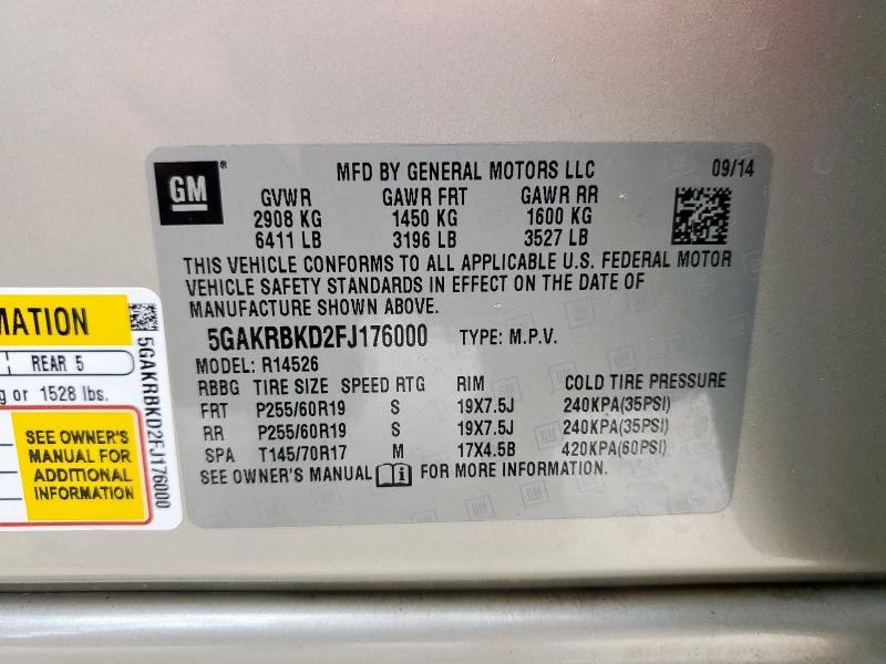 5GAKRBKD2FJ176000 - 2015 BUICK ENCLAVE BEIGE photo 13