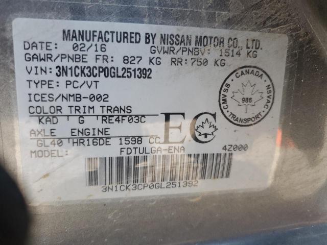 3N1CK3CP0GL251392 - 2016 NISSAN MICRA GRAY photo 13