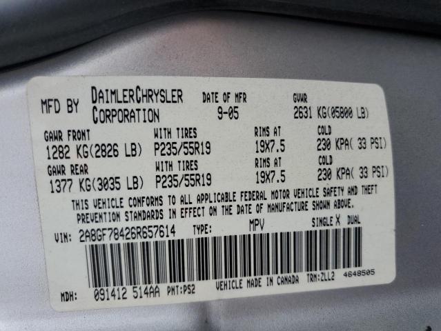 2A8GF78426R657614 - 2006 CHRYSLER PACIFICA LIMITED SILVER photo 14