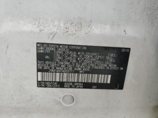 JTMZF4DV7AD025717 - 2010 TOYOTA RAV4 白色 照片 13