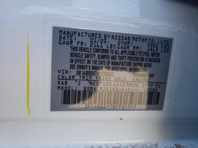 3N1AB8DV7NY234543 - 2022 NISSAN SENTRA SR WHITE photo 12