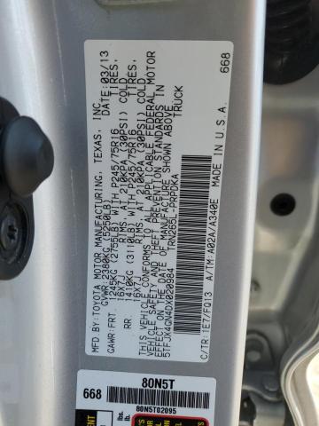 5TFJX4GN4DX020984 - 2013 TOYOTA TACOMA DOUBLE CAB Srebrny zdjęcie 13