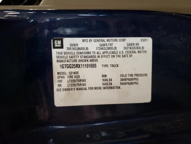 1GTGG25RX11191693 - 2001 GMC SAVANA G2500 BLUE photo 14