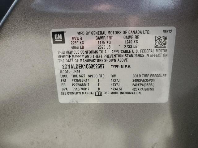 2GNALDEK1C6392597 - 2012 CHEVROLET EQUINOX LT GRAY photo 12