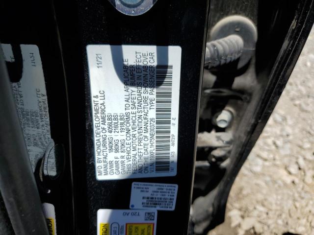 19XFL1H75NE003726 - 2022 HONDA CIVIC EXL 黑色 照片 12