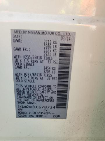 5N1AR2MN6EC678734 - 2014 NISSAN PATHFINDER S WHITE photo 13