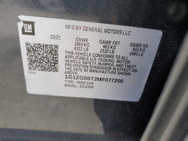 1G1ZG5ST2MF077200 - 2021 CHEVROLET MALIBU RS CHARCOAL photo 12