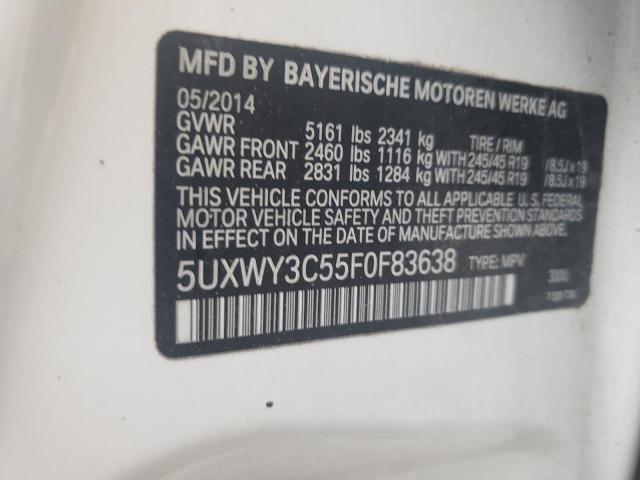 5UXWY3C55F0F83638 - 2015 BMW X3 XDRIVE28D WHITE photo 12