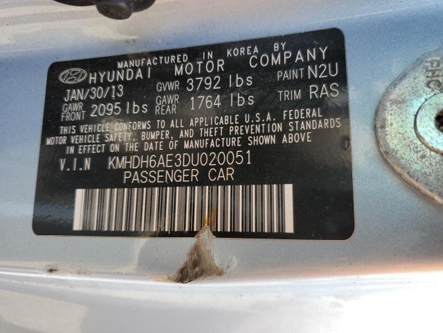 KMHDH6AE3DU020051 - 2013 HYUNDAI ELANTRA CO GS BLUE photo 12