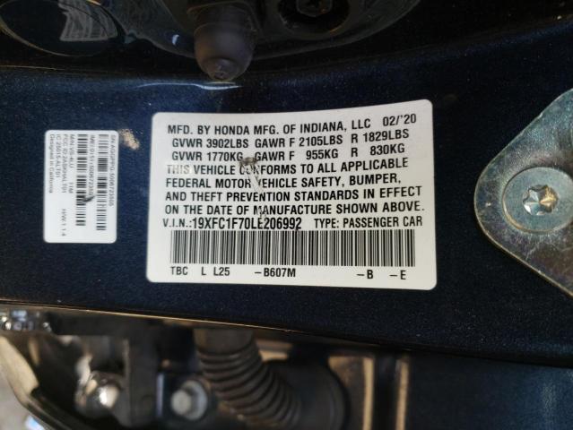 19XFC1F70LE206992 - 2020 HONDA CIVIC EXL Көк фото 12