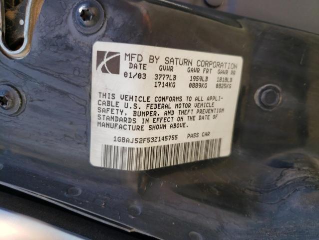 1G8AJ52F53Z145755 - 2003 SATURN ION LEVEL 2 SILVER photo 12