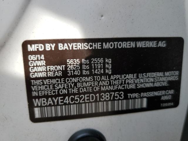 WBAYE4C52ED138753 - 2014 BMW 740 LI WHITE photo 12