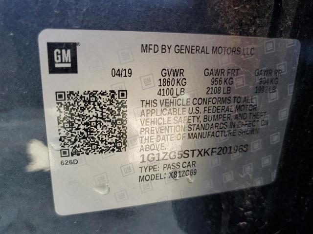 1G1ZG5STXKF201968 - 2019 CHEVROLET MALIBU RS GRAY photo 13