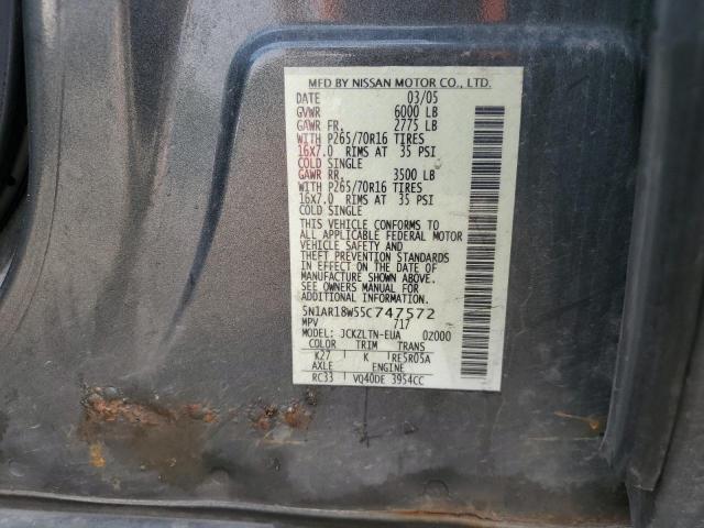 5N1AR18W55C747572 - 2005 NISSAN PATHFINDER LE GRAY photo 13